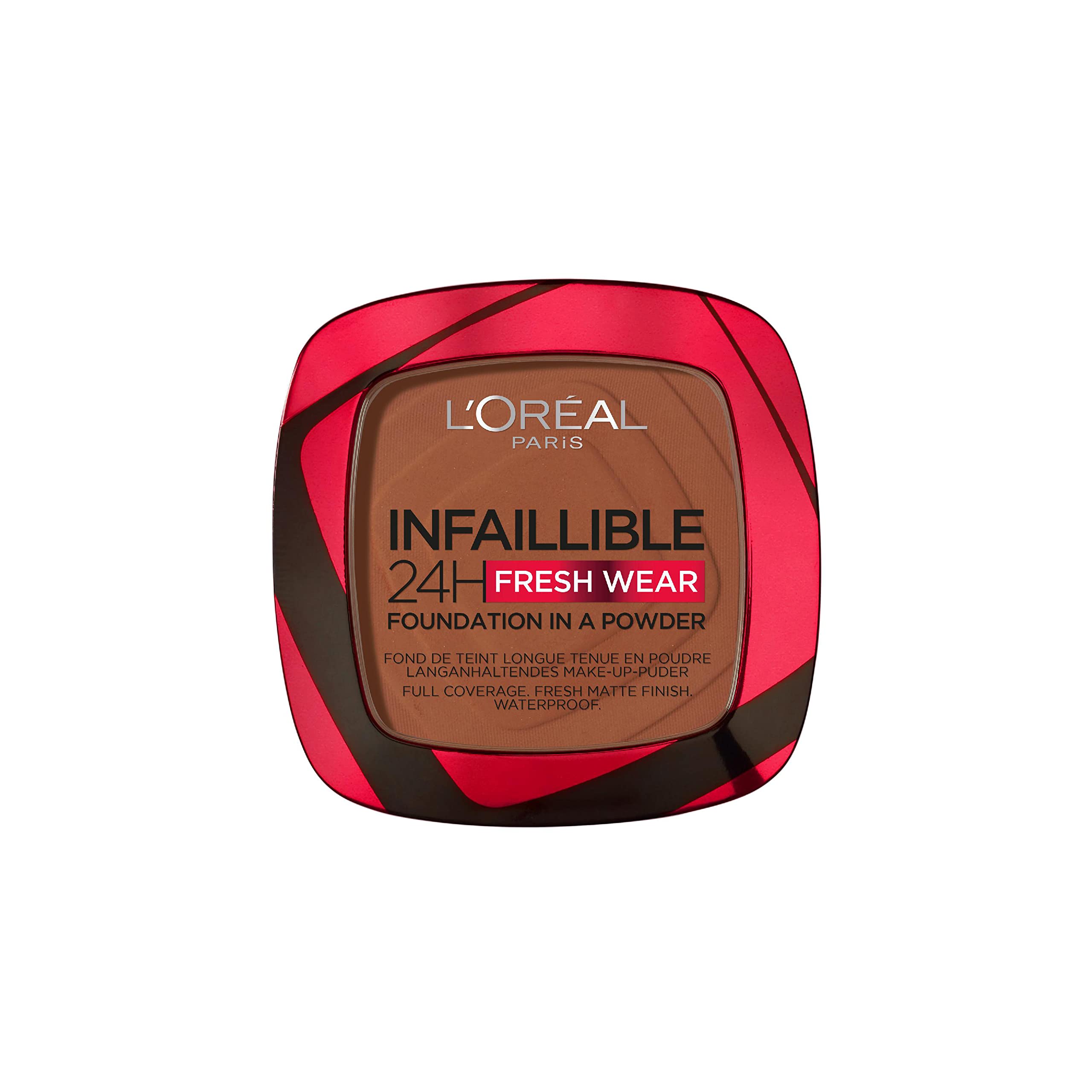 L'Oréal Paris Infallible 24H Fresh Wear Foundation in a Powder, Full-coverage, Longwear, Weightless Smooth Finish, Water-proof and Transfer-proof, 365 Deep Amber
