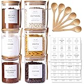CZSZYGHBAO 6 Pack Glass Jars with Bamboo Lid and Spoons - 17Oz/27Oz Borosilicate Glass Jars with 132 Pantry Labels - for Coffee Beans, Tea, Sugar & More