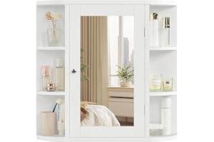 TEENFON Medicine Cabinet with Mirror, Bathroom Mirror Cabinet with 10 Storage Compartments, Wall Cabinet with Door for Bathro