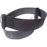 Scottish Highlander Black Leather Embossed Thistle Kilt Belt