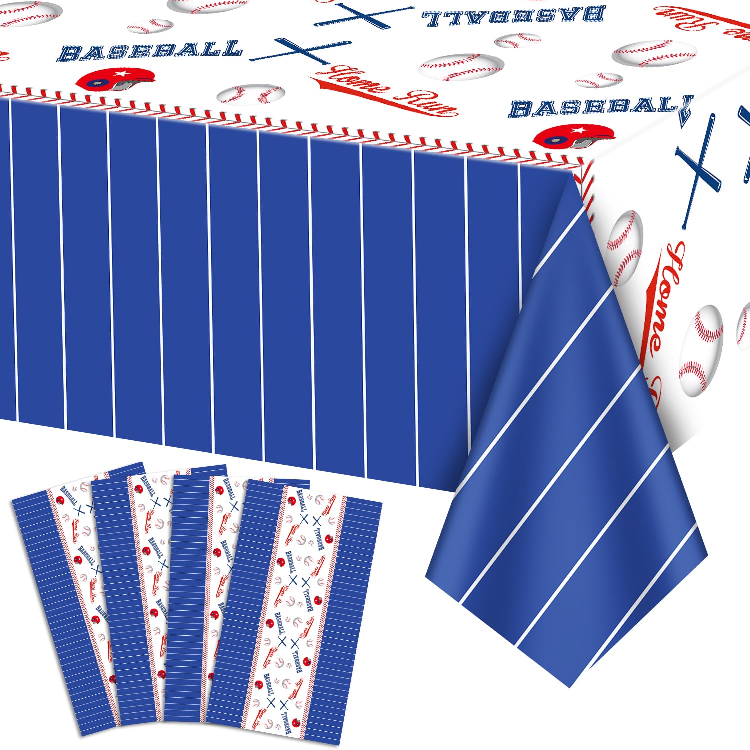 Photo 1 of PIXHOTUL 4 Pieces Baseball Table Covers - 86''x 51'' Home Run Printed Disposable Plastic Rectangle Tablecloths for Baseball Themed Birthday Party Supplies Sports Event Game Day Decorations (4)