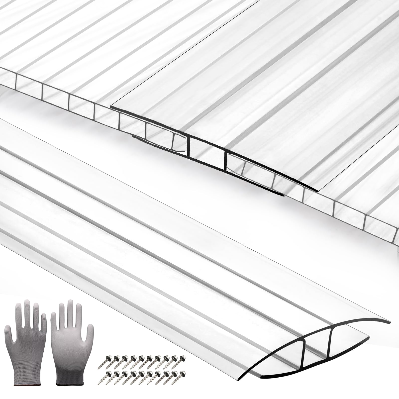 Photo 1 of 20-Pack 4ft Greenhouse Polycarbonate H-Channel Connectors, Heavy-Duty Twinwall Panel Joiners for 0.24” and 0.32” Panels, Weather Resistant Design, Includes 40 Screws and Work Gloves