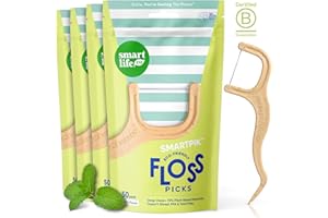 SmartLifeco Eco-Friendly Dental Floss Picks (200ct) - Flossers Made with Straw Wheat Blend, Superior Anti-Shred Thread for Tight Gaps, Tooth Pick Stick for Adults, Soft on Gum & Teeth, Vegan, Mint