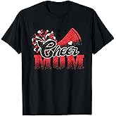 Football Cheer Mom Red Black Pom Leopard T-Shirt
