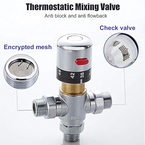 3-Way Thermostatic Mixing Valve, DN15 Temperature Control Bathroom Faucet  and Shower Water Mixer Valve G1/2 NP