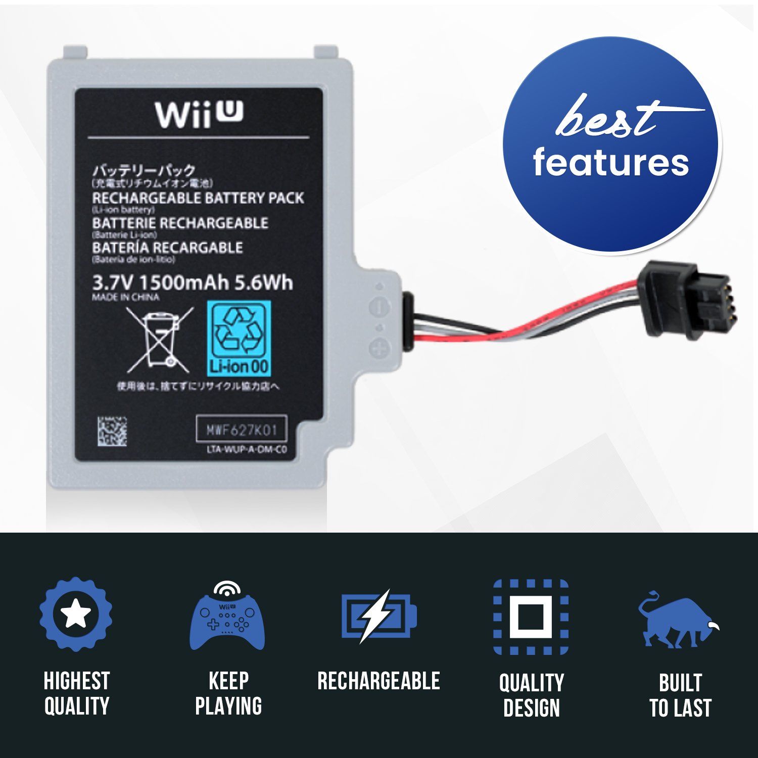 Supercharged Gamepad Battery for Wii U Longest Lasting Rechargeable