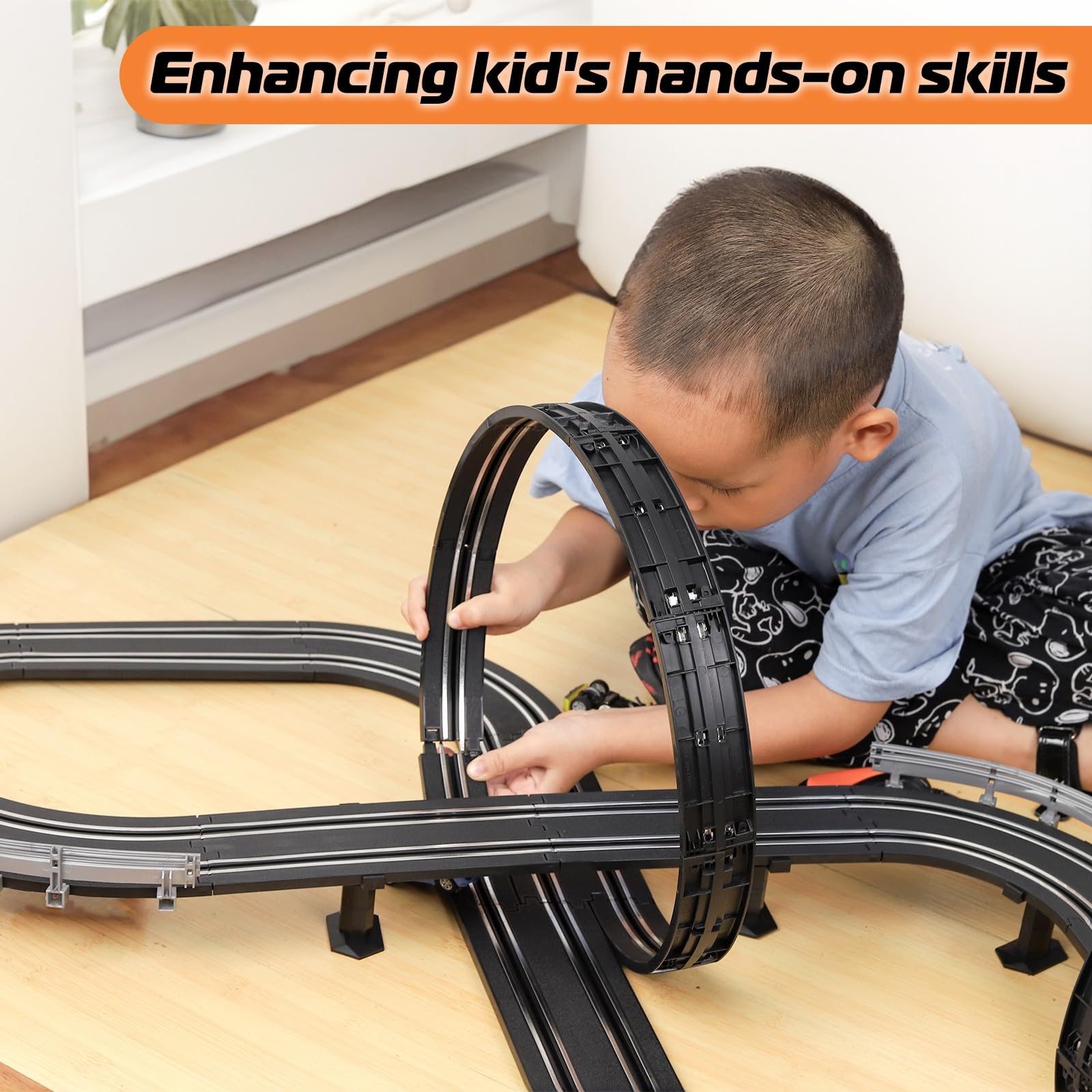 Slot Car Race Track Set, Battery or Electric Race Car Toys for 3 4 5 6+ Year Old Boys Gifts, 4pcs Slot Cars & 23 FT Dual Racing Game Lap Overpass Track, Gifts Toys for Boys Kids Age 6 7 8-12