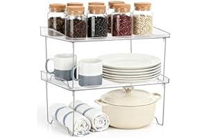 Ceecysaa 2 Pcs Cabinet Organizer Shelf, Stackable Kitchen Counter Shelves, Spice Rack, Kitchen Storage, Countertop Organizers