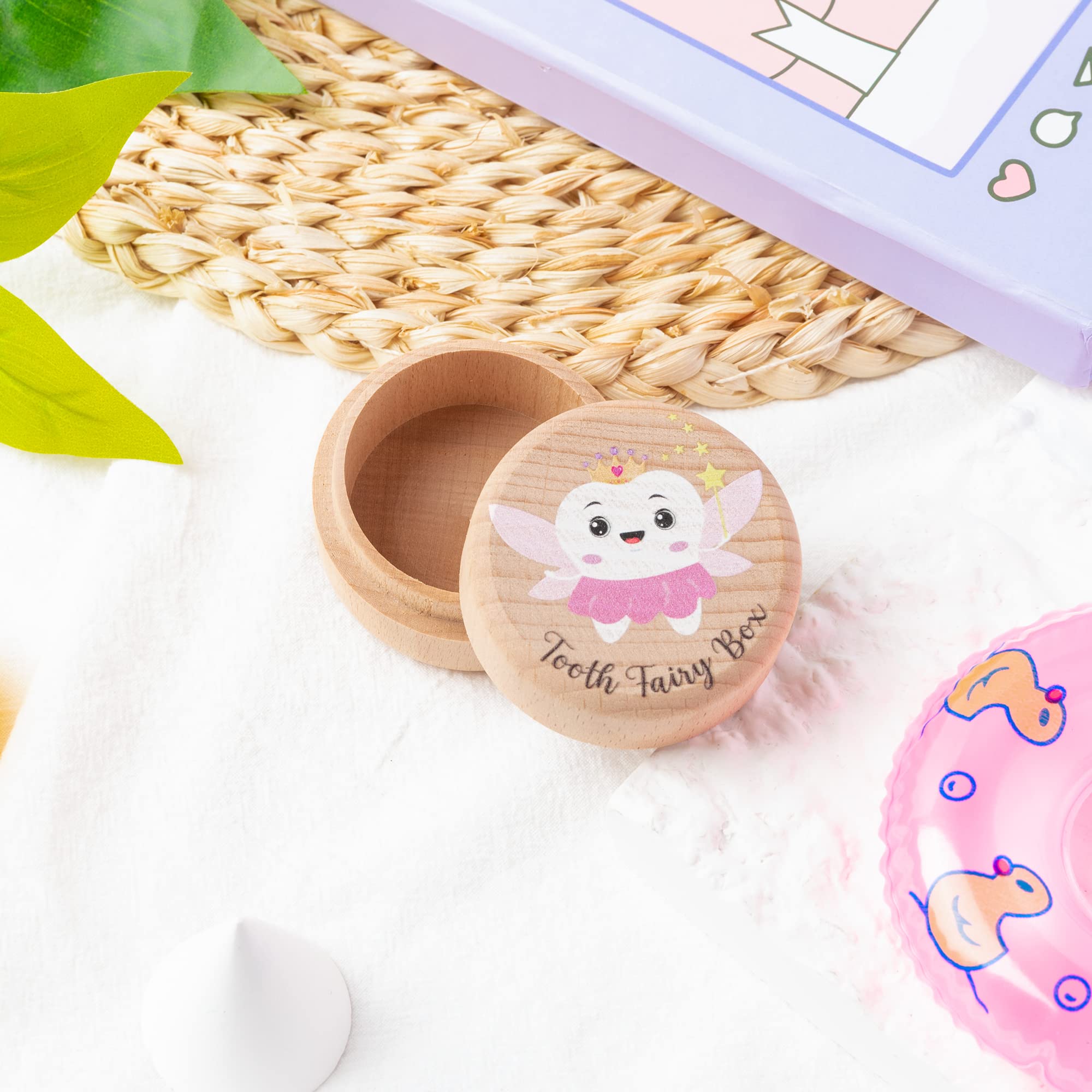 Colorful Tooth Fairy Box for Girl Wooden Tooth Fairy Keepsake Box to Place Under Pillow Cute Lost Milk Dentition Holder Baby Toddler Memory Case for Baby Shower Birthday Gift