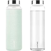 LOOFORE Glass Water Bottles 32 oz, 1 liter / 1000ml Wide Mouth Glass Drinking Bottles with Lids, Large Reusable Borosilicate Water Bottle for School Home Office Travel Sport Yoga Gym