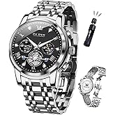 OLEVS Mens Watches Chronograph Watch Luxury Dress Stainless Steel Waterproof Watches for Men Moon Phase Luminous Business Calendar Wrist Watch Blue/Black/Green/Gold/Face