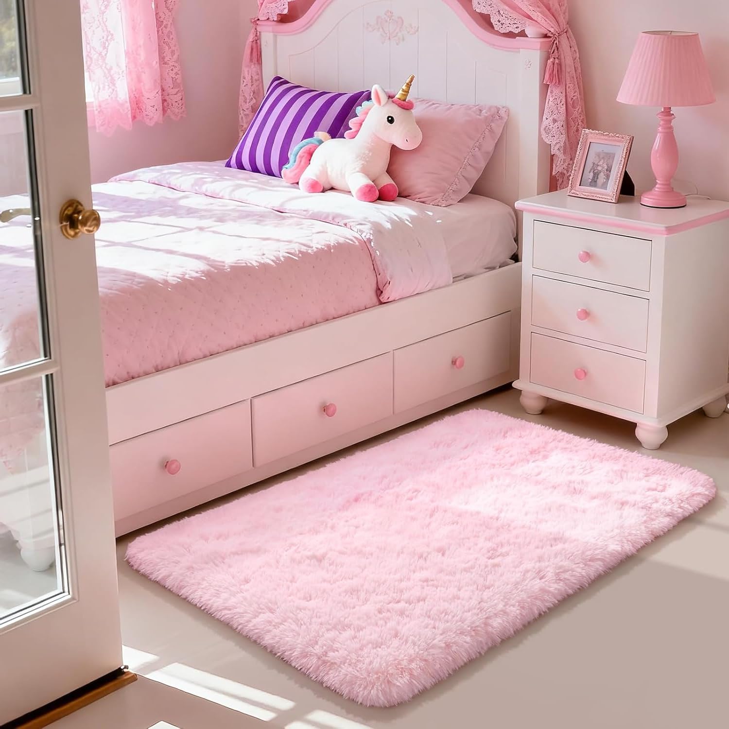 Aspire Homeware Rugs Living Room - Pink Area Rugs 50x80cm for Bedroom Anti Slip - Modern Super Soft Thick Pile Small Fluffy Shaggy Rug Non Shedding โ image 1
