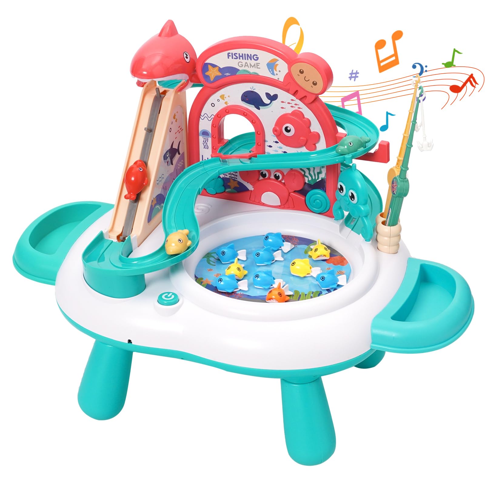 Photo 1 of Jomifin 3 in 1 Magnetic Fishing Toy, Musical Race Track for Kids, Pretend Play Sliding &Clmbing Playset Toy for Boys Girls (Green)