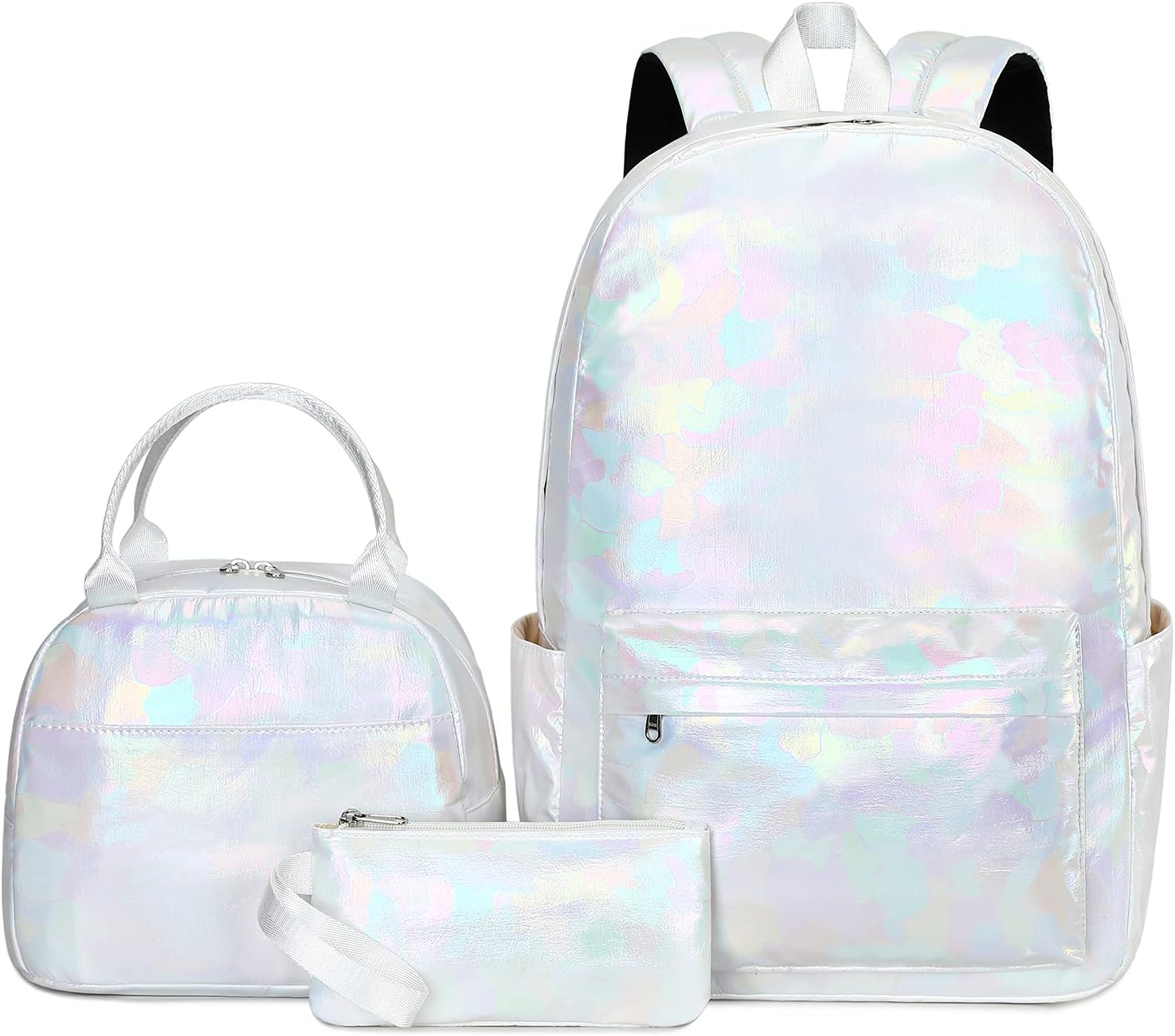 School Backpack Teens Girls Boys Kids School Bags Bookbag with Lunch bag Pencil Pouch (Tie Dye White)