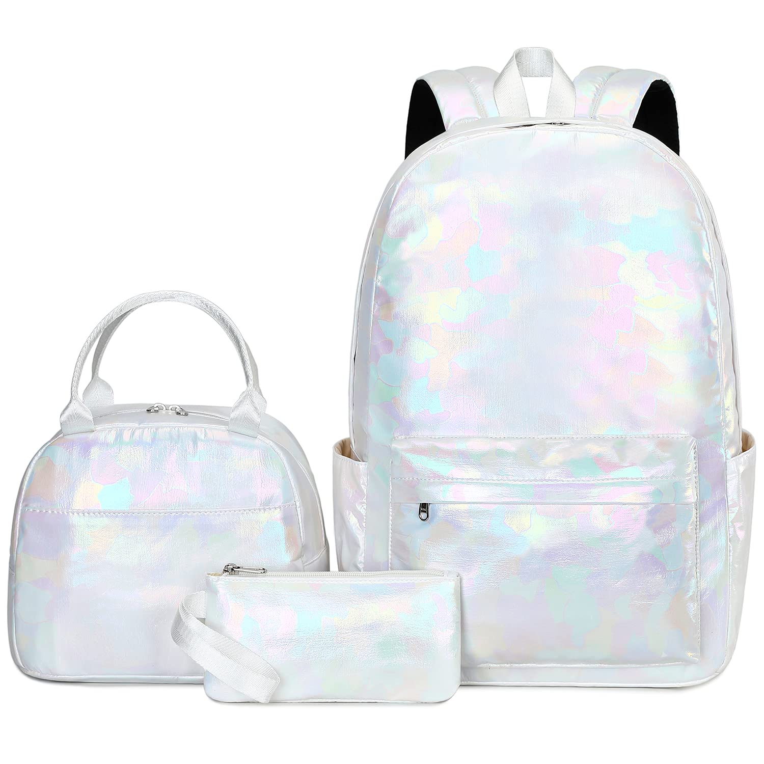 School Backpack Teens Girls Boys Kids School Bags Bookbag with Lunch bag Pencil Pouch (Tie Dye White)
