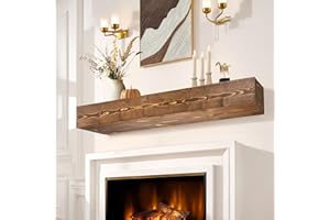 LXWZHK Fireplace Mantel Shelf, 60" Wooden Floating Shelf for Over Fireplace, Wall-Mounted Mantel Shelves, Decorative Mantels, Rustic Floating Mantels Shelves, Brown