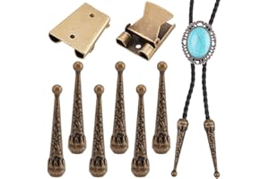 NBEADS 3 Sets Bolo Tie Findings Kit - Bolo Tie Tips Replacement End Caps, Buckle Accessories with 6 Pcs Alloy Cord End and 3 Pcs Iron Slide Clasps - Antique Bronze