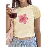 QJQ Girl's Floral Graphic Printing T Shirts Short Sleeve Crewneck Tees Summer Trendy Preppy Cute Tops Clothes