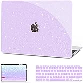 G JGOO Compatible with MacBook Air 13 Inch Case 2022 2021 2020 2019 2018 Release M1 A2337 A2179 A1932 Touch ID, Glitter Plastic Hard Shell Case + Keyboard Cover + Screen Protector, Sparkly Purple