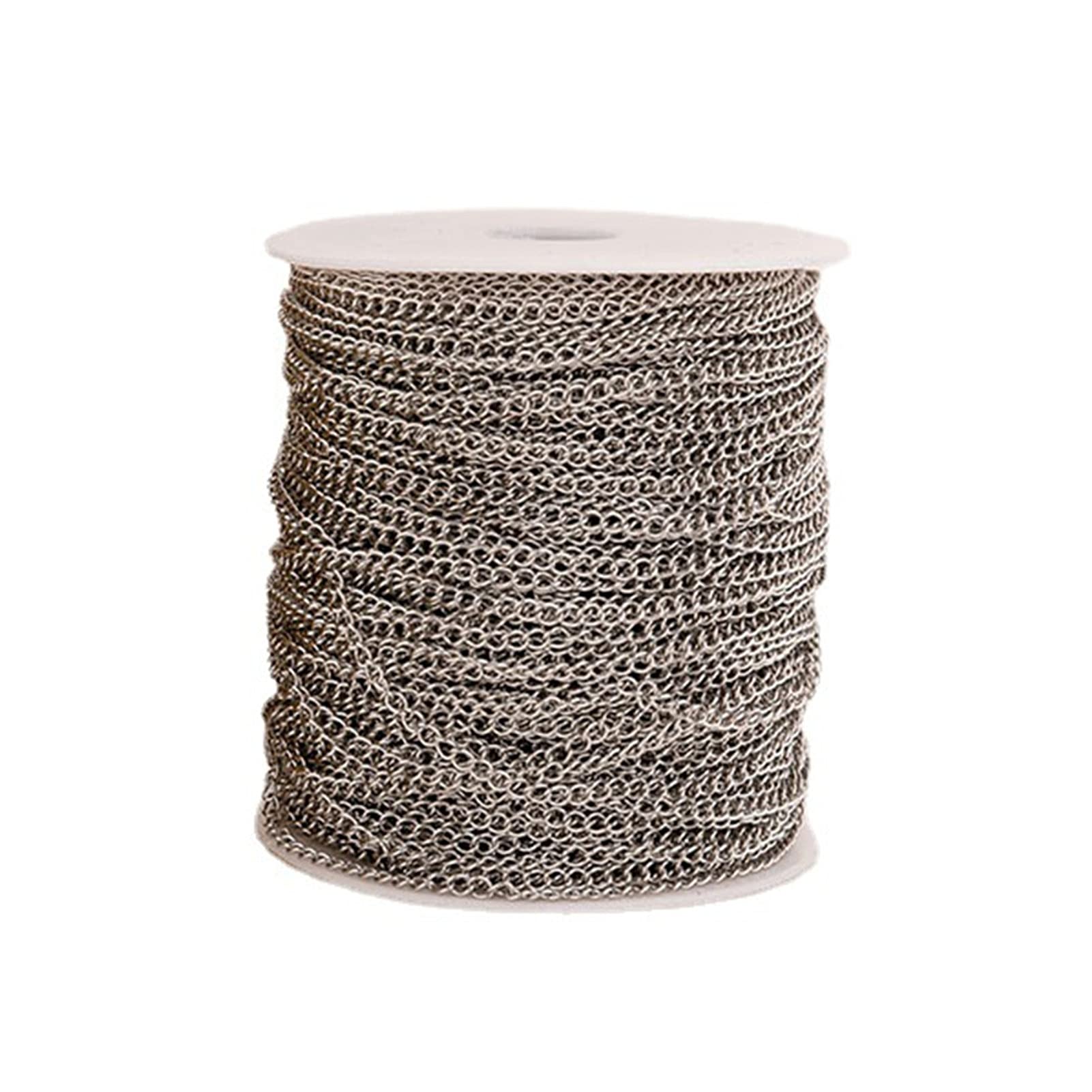98.43 Feet/30M Soldered 304 Stainless Steel Curb Chains 3.5x2.5x0.5mm Twisted Links Cross Cable Chains Silver Plated with Spool for Jewelry Making