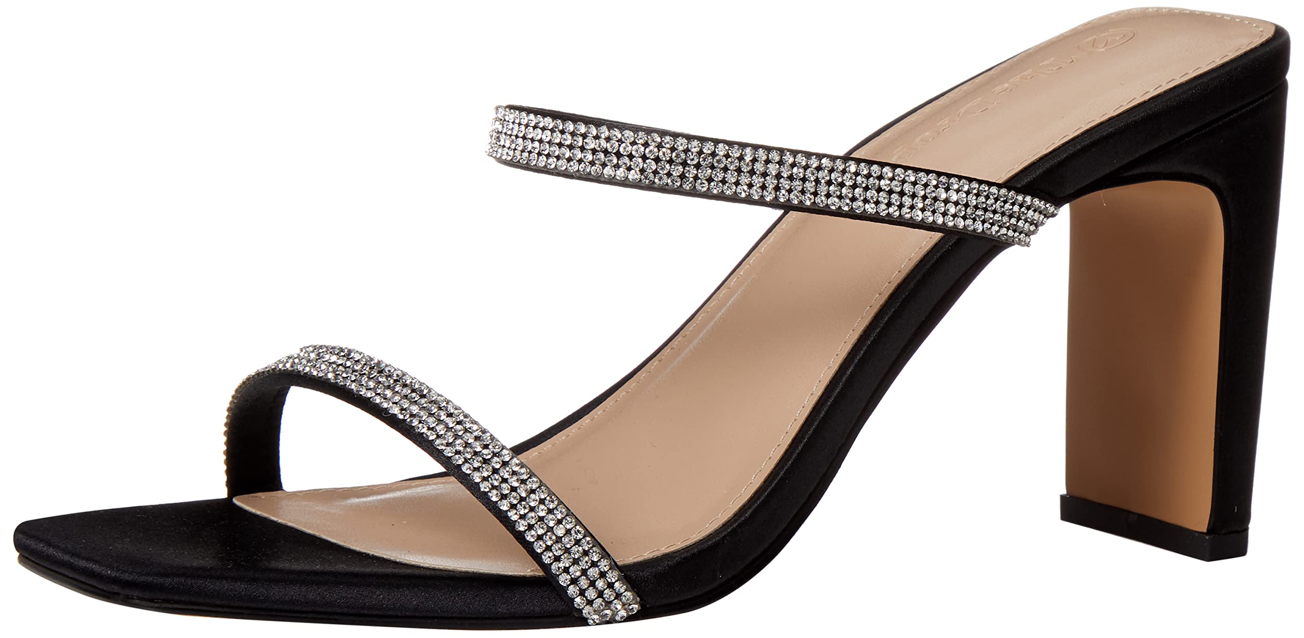 Photo 1 of The Drop Women's Avery Square Toe Two Strap High Heeled Sandal, Black Rhinestones, 7.5