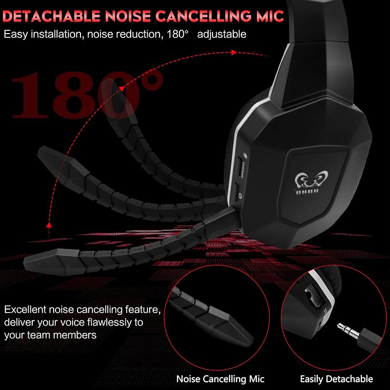 Wireless Gaming Headset Headphone Kompatibel mit PS5 PS4 PC Computer Nintendo Switch Klarer Ton Over-Ear Kopfhörer Abnehmbares Mikrofon