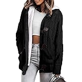 Sidefeel Women's Cardigan Sweaters Hooded Fleece Lined Button Down Winter Sweater Coat