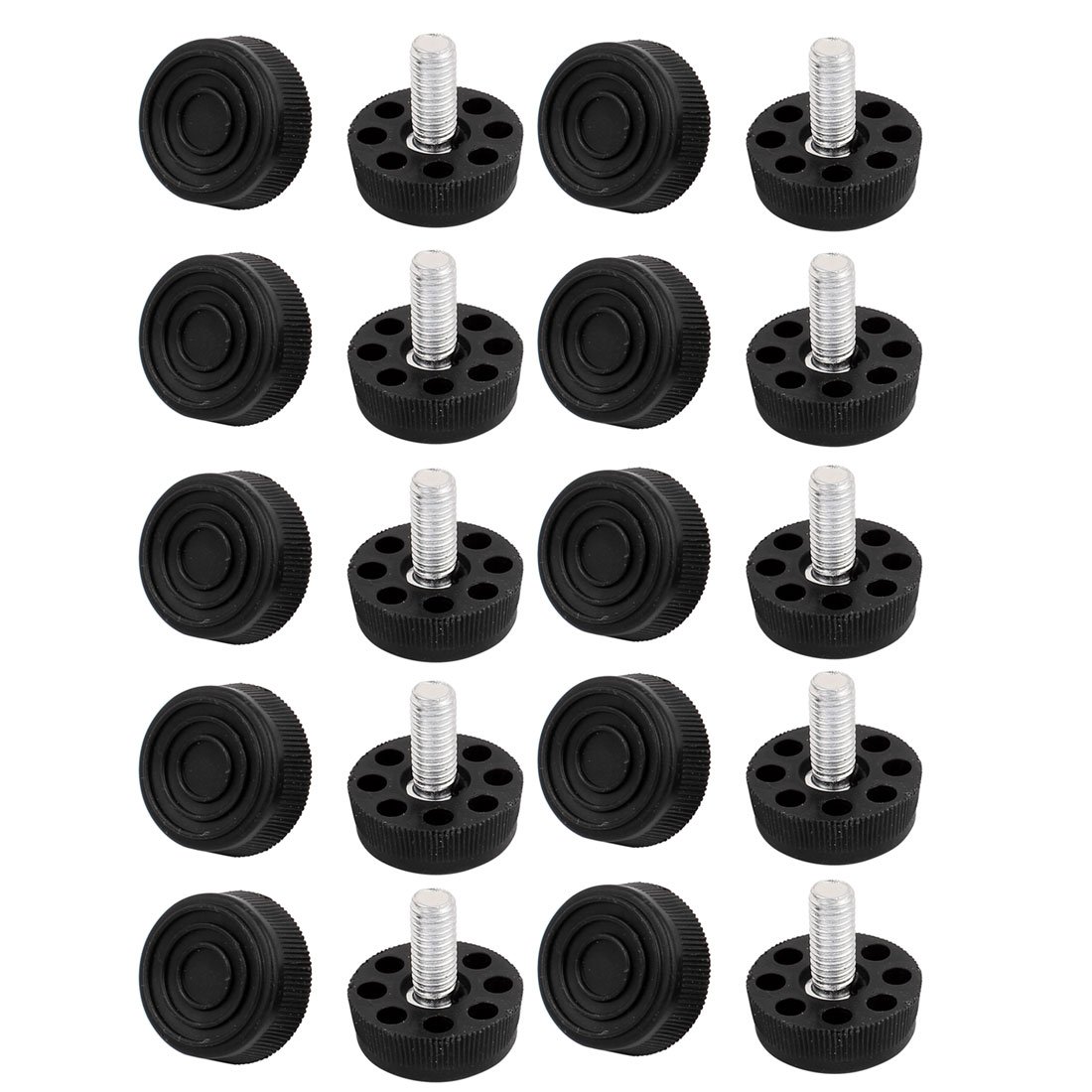 Sourcingmap M8 x 18mm Furniture Table 8 Holes Base Adjustable Leg Leveling Foot Black 20pcs