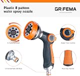 GRIFEMA GE1303 Garden Hose Spray Gun, 8 Patterns, High Pressure, Orange/Black view 3