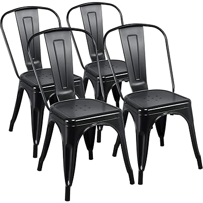 Yaheetech Stackable Iron Metal Dining Chairs, Set of 4, Black