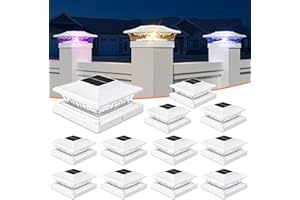 APONUO Solar Post Cap Lights with 8 RGB Solid Colors & Multicolor Flow - 12 Pack Fence Post Solar Lights, IP65 Waterproof - Fits 4x4 5x5 6x6 Wood & Vinyl Posts - White
