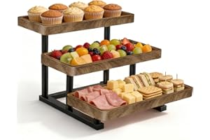3 Tier Serving Tray, 15.7" Large Wooden Cupcake Stand Serving Tray for Party Food Display, Rustic Tiered Tray Decor Capable o