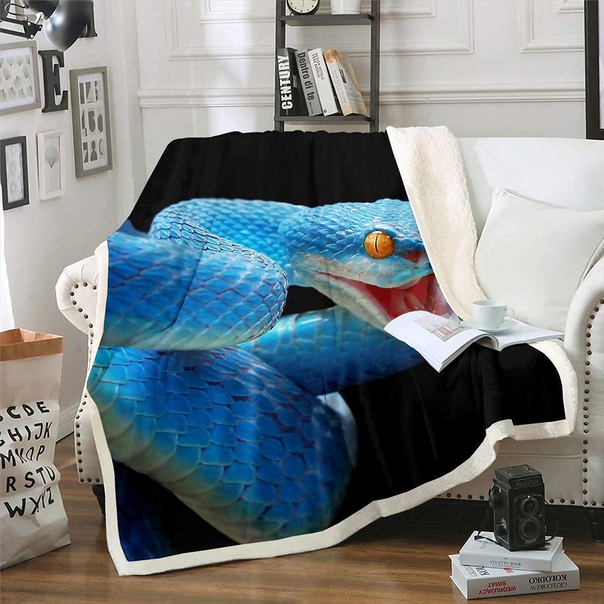Loussiesd 3D Snake Blanket for Kids Boys Teens Green Snake Blankets and Throws 3D Reptile Fleece Blankets Wild Animal Sherpa Blanket,Plush Blankets 40x50 Inch