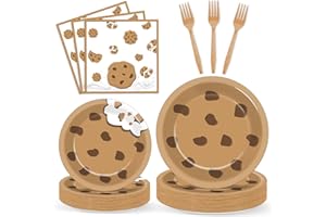 Naozinebi Milk and Cookies Birthday Party Plates Napkins Decorations Chocolate Chip Cookie Tableware Set Cookies Theme Disposable Plate Fork for Kids Boys Girls Birthday Baby Shower Supplies Serve 24