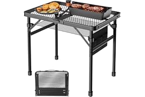 WildFinder Folding Table, 2x1.3 FT Camping Table with Mesh Desktop,Folding Grill Table with Mesh Bag,Portable Outdoor for Picnic,Camping,BBQ,Beach(Black)