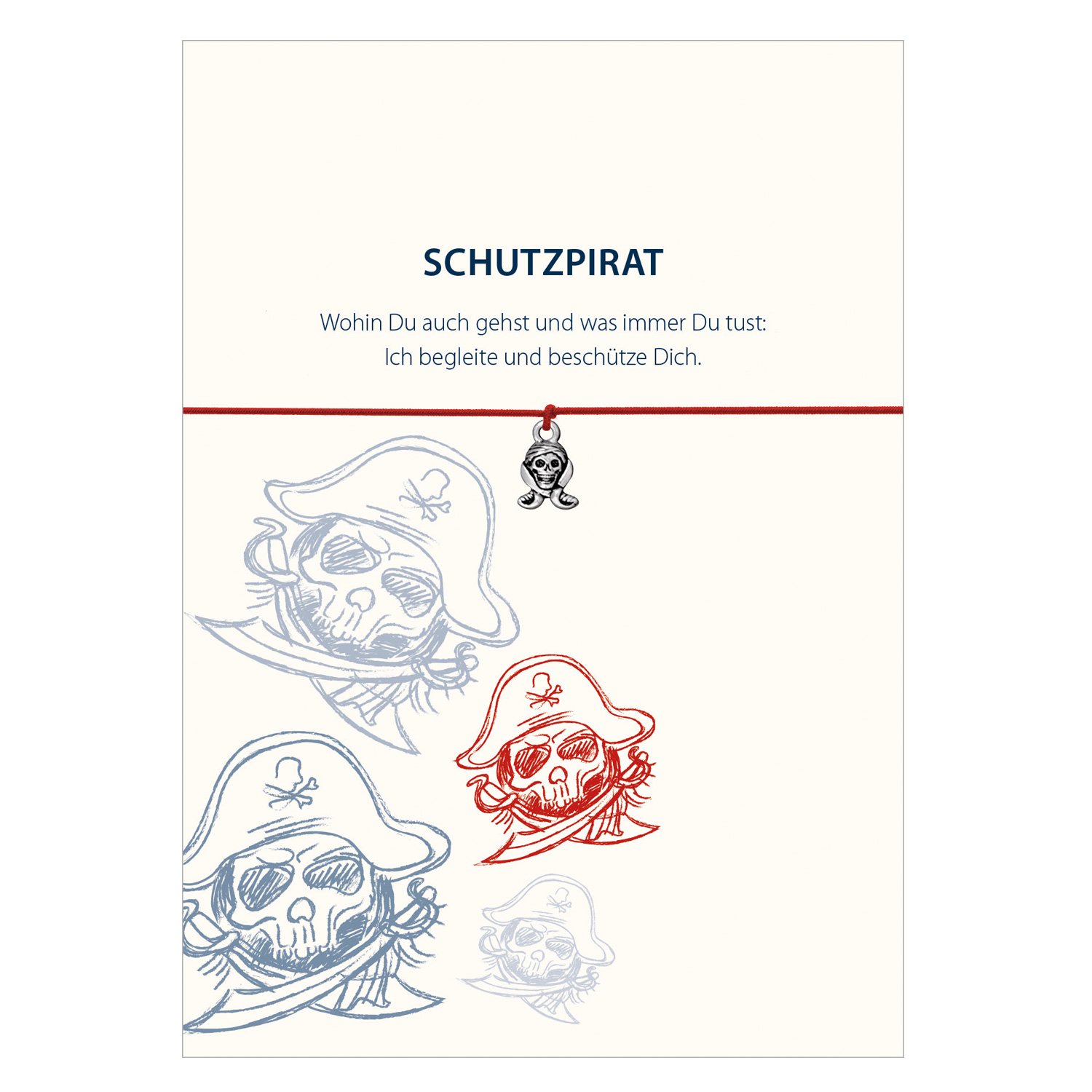 Glücksschmiedin Bracelet Protective Pirate with Pirate Pendant, Silver-Plated, Elastic Textile Band in and Loving Card: I accompany and Protect You. red