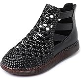 GLBDU Women's Genuine Leather Braided Cutout High Top Flat Sandals Retro Round Toe Back Zipper Beef Tendon Sole Hollow Ankle Boots Comfortable Breathable Casual Sandals