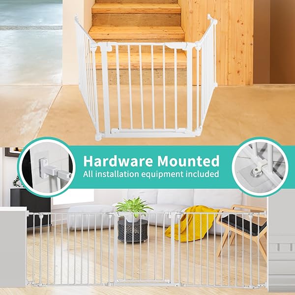 SHYUJAJIE EXTRA WIDE BABY GATE, 30″ TALL 189″ WIDE CONFIGURABLE BABY GATE FIREPLACE SAFETY FENCE, METAL PET SAFETY PLAYPEN FOR TODDLER/PET/DOG CHRISTMAS TREE FENCE (WHTIE, 8-PANEL)