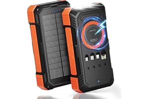 ERRBBIC Solar Charger Power Bank 49800mAh, 22.5W Portable Charger, 15W Wireless Charging, Solar Panel Charger, Built-in Four Cable, with USB C for Cell Phones, with Dual Flashlight for Camping