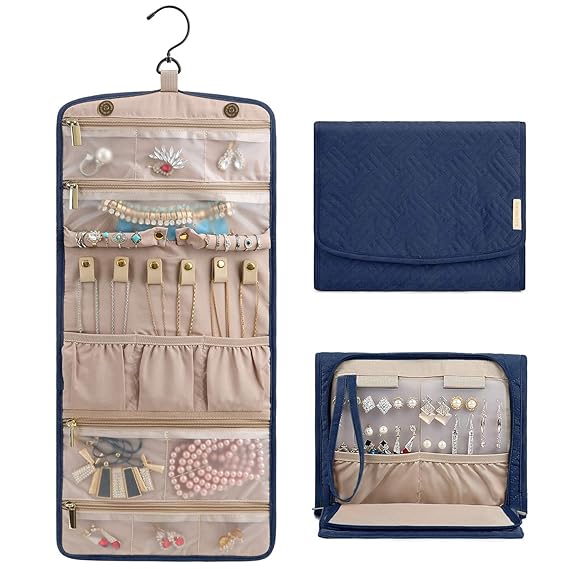 BAGSMART Large Travel Jewelry Organizer Roll Foldable Jewelry Case for