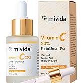 Premium 20% Vitamin C Facial Serum Plus Hyaluronic Acid, Ferulic Acid, Vitamin E | Lightweight Maximum Strength Formula | Ant