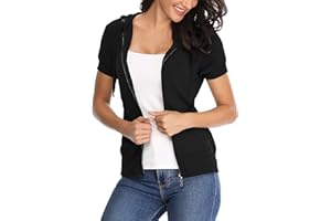 MISS MOLY Women Short Sleeves Hoodie Jacket Full Zip Up Lightweight Sweatshirt Casual