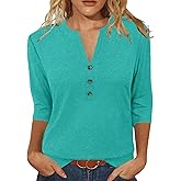 JomeDesign Womens Tops 3/4 Sleeve V Neck Shirts Dressy Casual Tunic Blouses Summer Tees