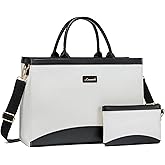 LOVEVOOK Laptop Tote Bag for Women,15.6 Inch Large Capacity Work Bag with Clutch Purse for Teacher, Canvas Computer Bag for Business fits Office College Travel Black & White