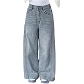 GORGLITTER Girl's Baggy Wide Leg Jeans Elastic High Waisted Denim Pants Bottoms Trousers with Pockets