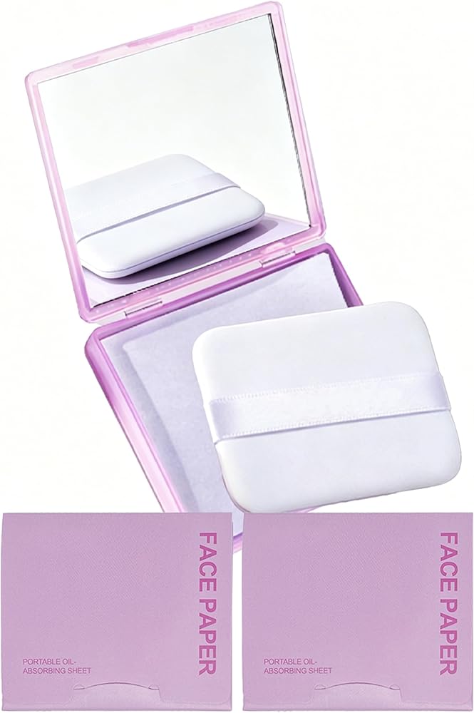 300PCS lavender Oil Blotting Papers for Face - Controls Shine, Saves Makeup | Oil Blotting Sheets for Face with Mirror, Puff