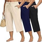 Huukeay 3 Pack Women's Plus Size Capris Wide Leg Yoga Capri Sweatpants Drawstring Loose Fit Summer Cropped Pants with Pockets