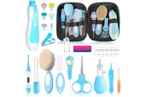 ESONTO Baby Healthcare and Grooming Kit, Electric Safety Nail Trimmer Baby Nursery Set Newborn Nursery Health Care Set with Hair Brush Comb for Infant Toddlers Boys Girls Kids Baby Shower Gifts (24PCS,Blue)