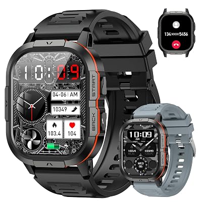 Smart Watch for Men Fitness Tracker: Waterproof Military Digital Mens Watches Running Make Answer Call Smartwatch Android Phone iPhone Samsung Compatible Sleep SpO2 Heart Rate Monitor Step Pedometer