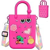 Oudizz Mini Rubber Tote Bag, Silicone Beach Tote for Little Girl & Woman, Cute Bag with 20 Charms & Adjustable Shoulder Strap